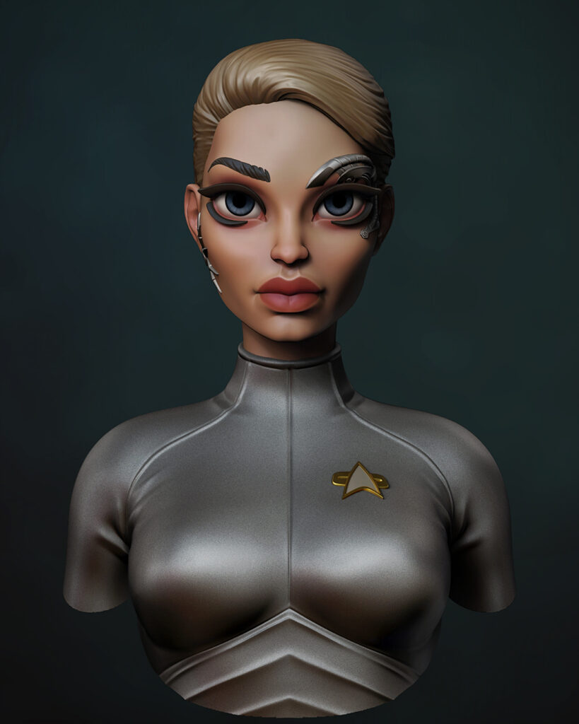 3D colour render - front view of The Voyager bust - stylised 1/10th scale sci-fi STL file from the Sci-Fi Princesses series by Minichix Studio