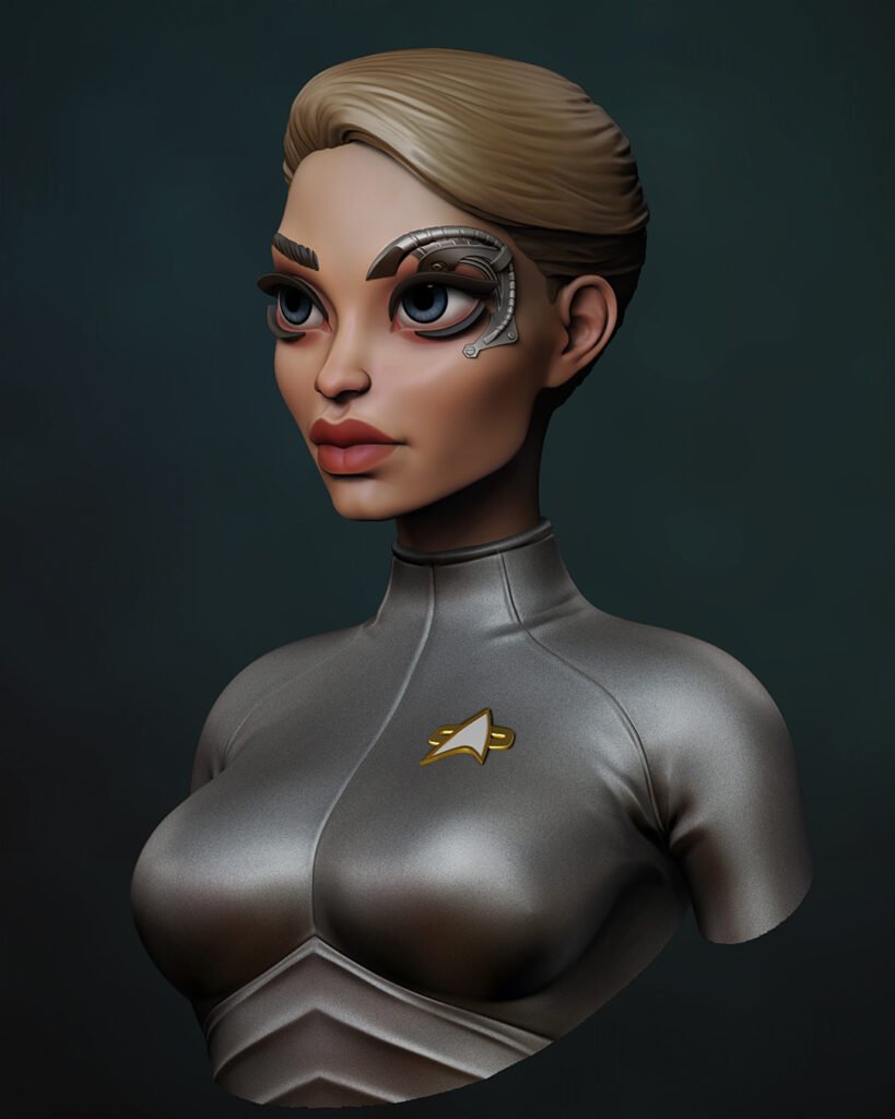 3D colour render - angle view of The Voyager bust - stylised 1/10th scale sci-fi STL file from the Sci-Fi Princesses series by Minichix Studio