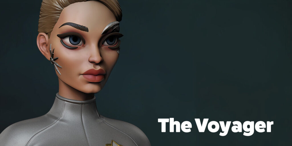 Close up 3D colour render of The Voyager bust - stylised 1/10th scale sci-fi STL file from the Sci-Fi Princesses series by Minichix Studio