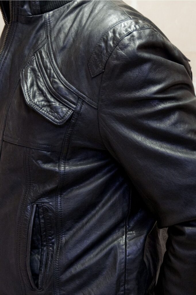 revolution canada black cowhide mens leather jacket detail
