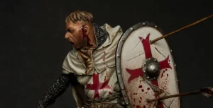 Featured image - close-up of Templar Knight by Pegaso showing a bloody gash on the temple - technical tutorial by Minichix Studio.
