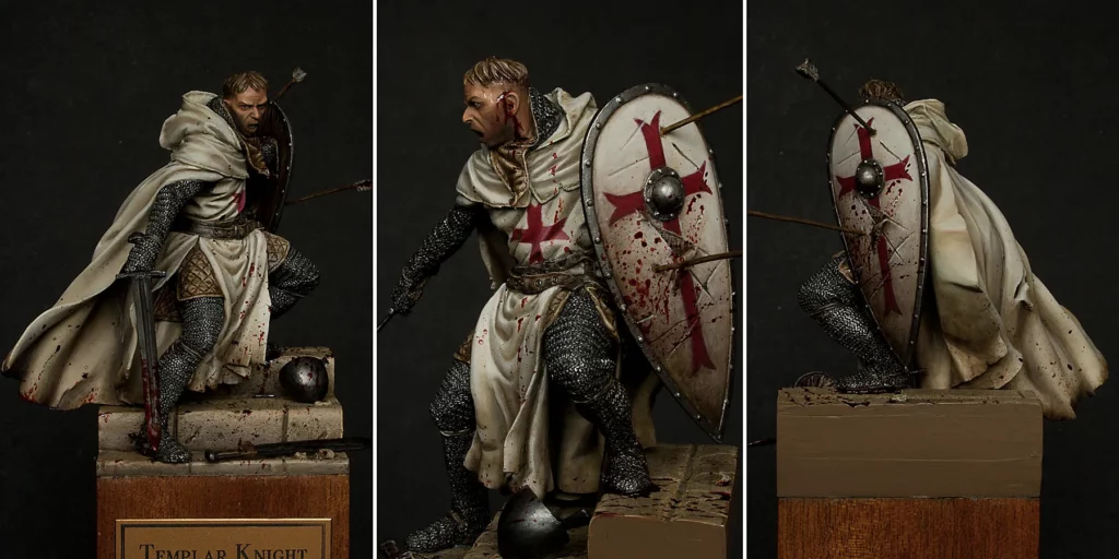 Main image for the article by Minichix Studio on a simple method for adding blood effect in miniature painting - featuring Templar Knight by Pegaso
