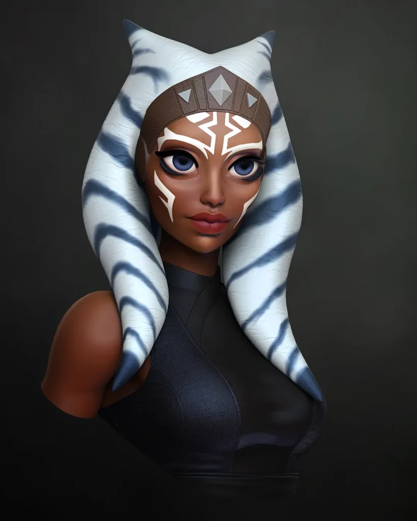 3D colour render - slight angle view of The Knight bust - stylised 1/10th scale sci-fi STL file from the Sci-Fi Princesses series by Minichix Studio