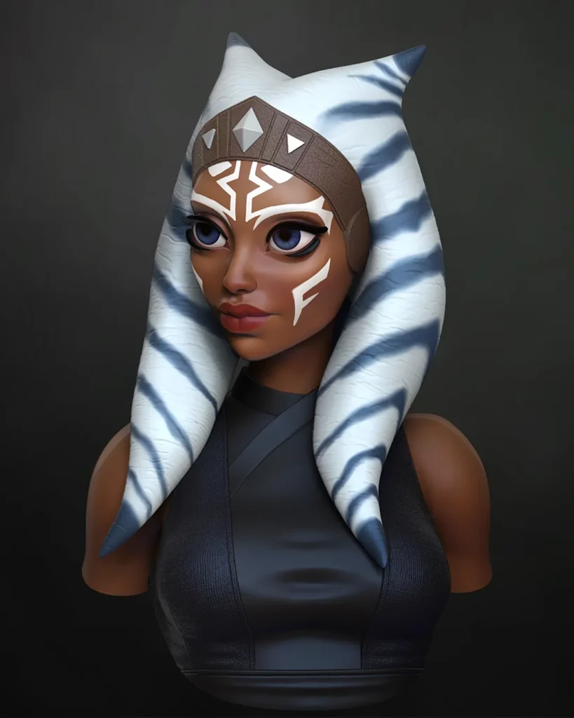 3D colour render - front view of The Knight bust - stylised 1/10th scale sci-fi STL file from the Sci-Fi Princesses series by Minichix Studio