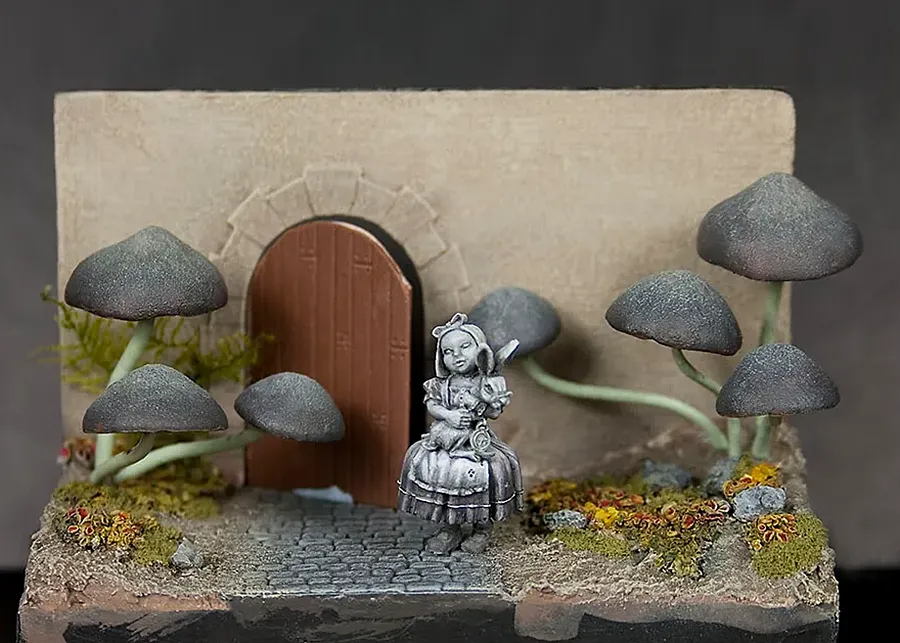 Finished scenic miniature base ready for painting - textured caps - step-by-step tutorial by Minichix Studio