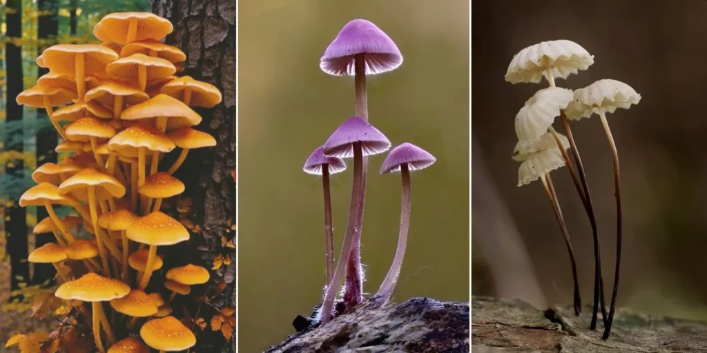 Reference image for Minichix Studio article on making mushrooms for dioramas and scenic bases - showing different mushroom shapes