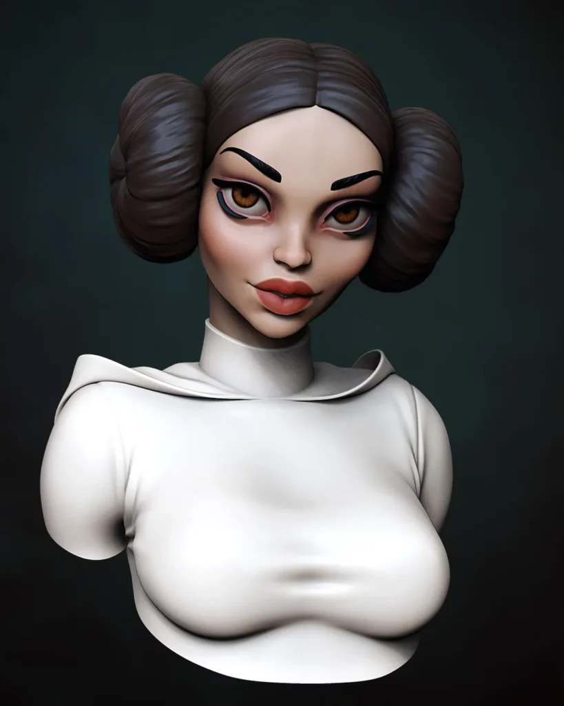 3D colour render of The Princess bust - stylised 1/10th scale sci-fi STL file from the Sci-Fi Princesses series by Minichix Studio