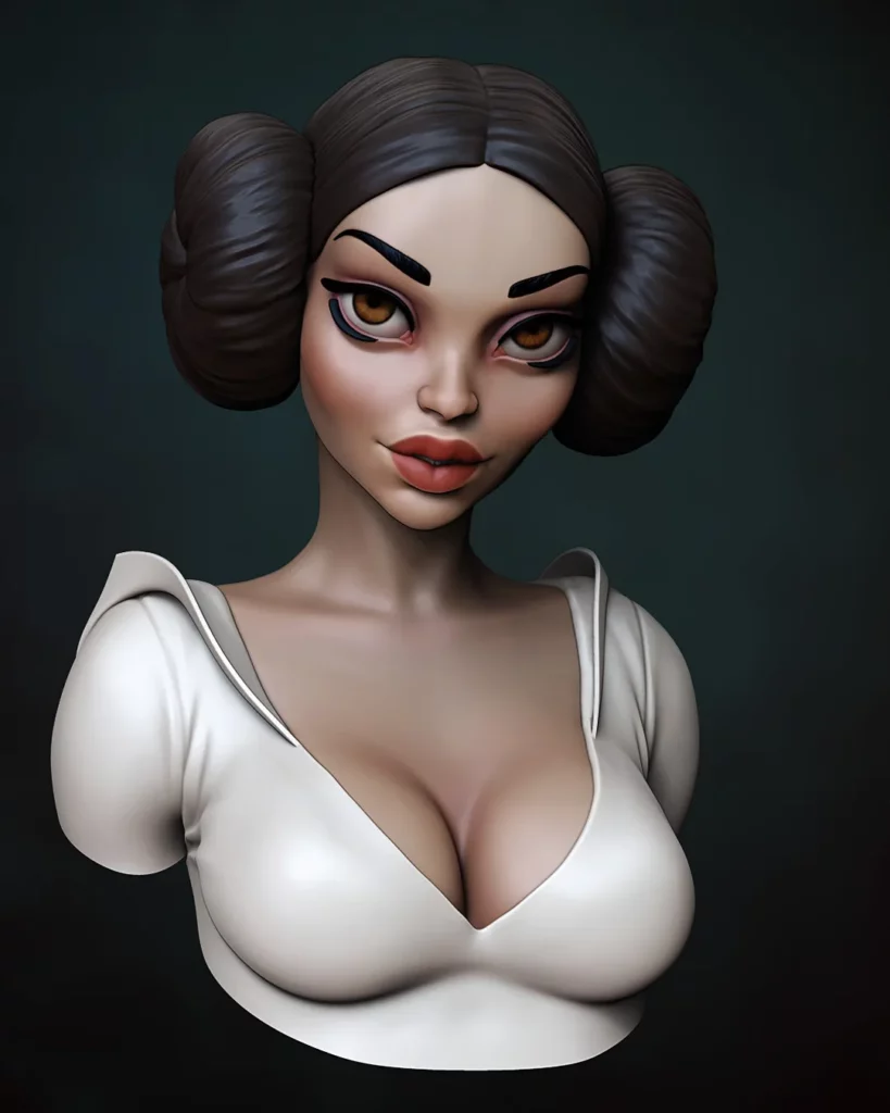 3D colour render - pin-up of The Princess bust - stylised 1/10th scale sci-fi STL file from the Sci-Fi Princesses series by Minichix Studio