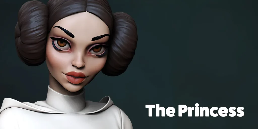 Close up 3D colour render of The Princess bust - stylised 1/10th scale sci-fi STL file from the Sci-Fi Princesses series by Minichix Studio