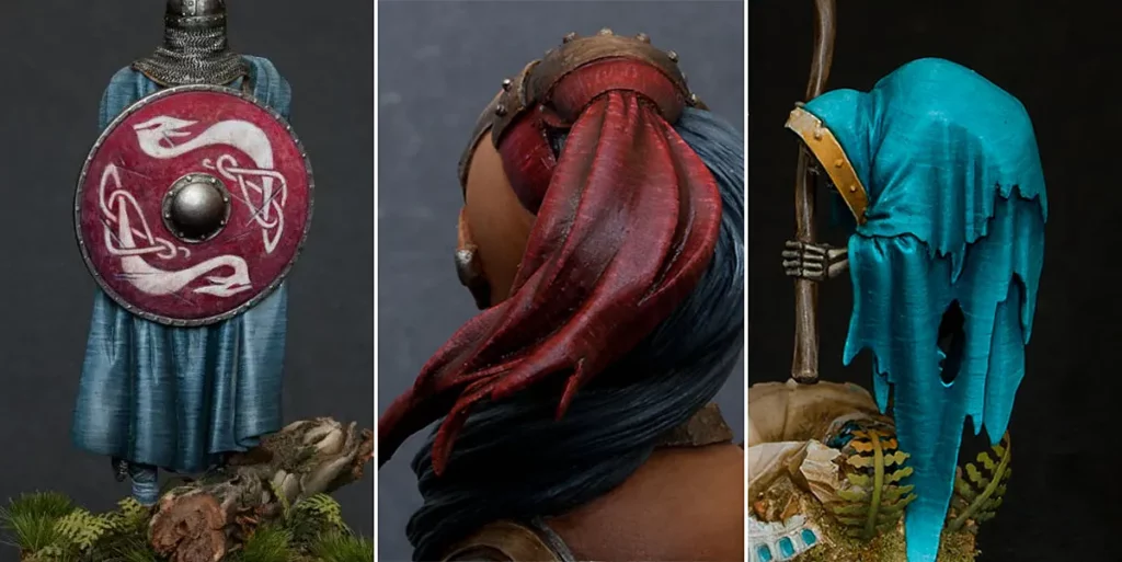 Main image for article by Minichix Studio on a simple technique for enhancing fabric texture on miniatures - featuring models painted by Marta Slusarska