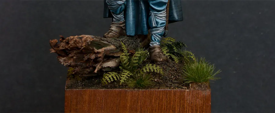 Fully built and painted scenic base - front view - Minichix Studio tutorial on building miniature bases.