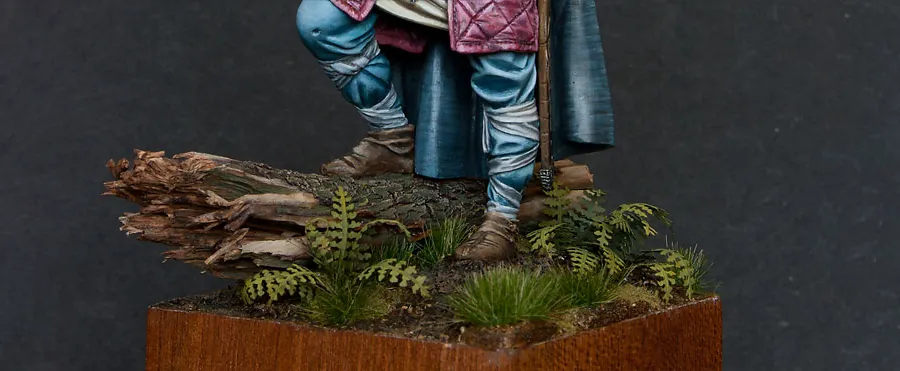 Fully built and painted scenic base - front angled view - Minichix Studio tutorial on building miniature bases.