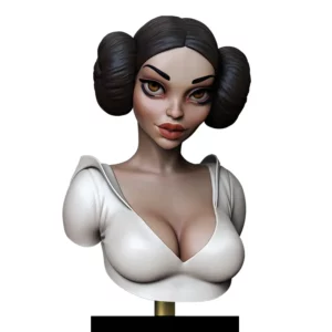 3D colour render of The Pin-up Princess STL- 1/10th scale Pin-up stylised bust for 3D printing by Minichix Studio - front view