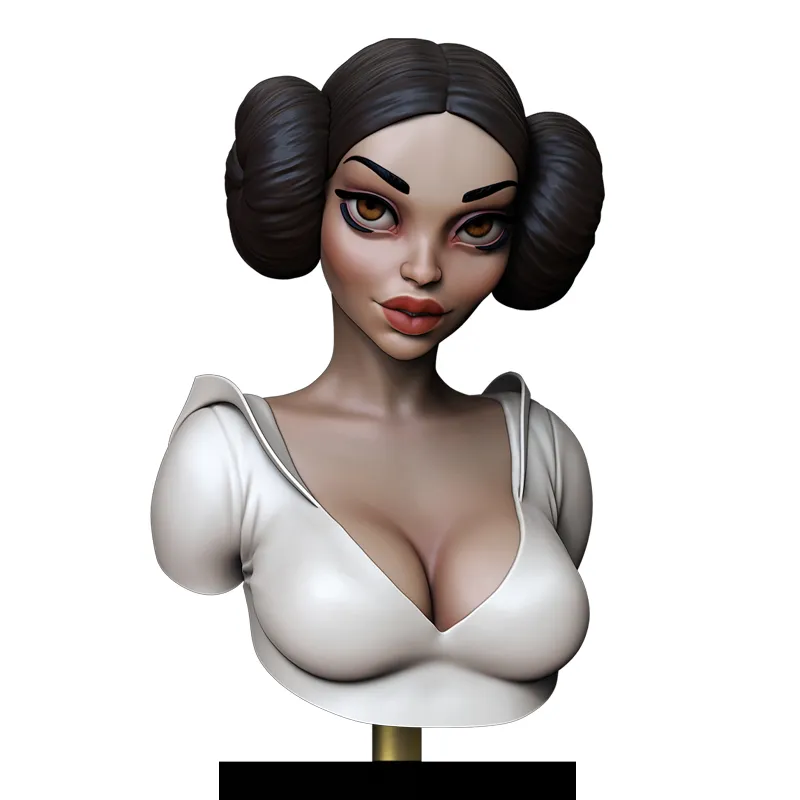 3D colour render of The Pin-up Princess STL- 1/10th scale Pin-up stylised bust for 3D printing by Minichix Studio - front view