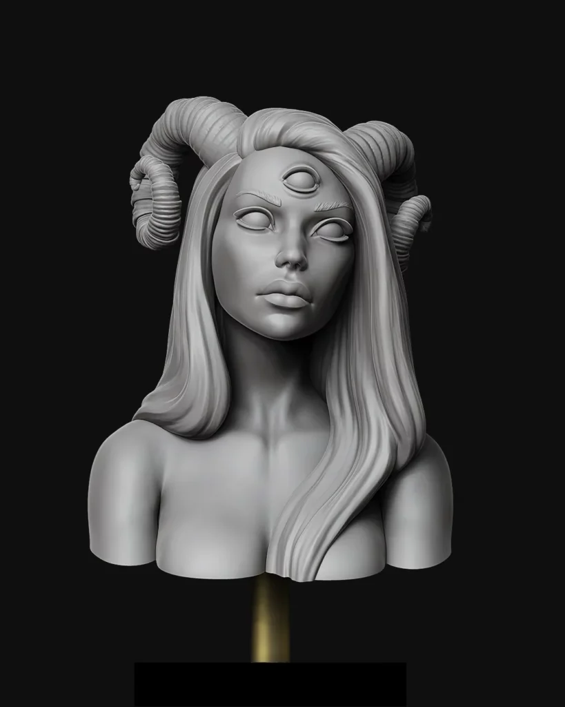 Noir, fantasy bust by Minichix Studio, render on black background - 1/10th scale display piece for painters and collectors