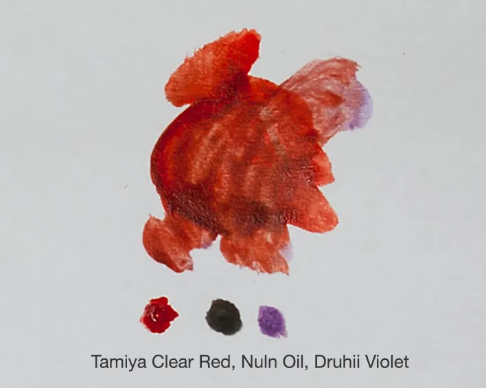 Selection of paints used to create realistic blood effect for miniatures - technical tutorial by Minichix Studio (version 2)