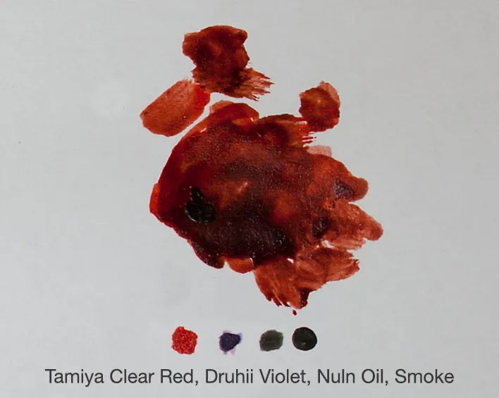 Selection of paints used to create realistic blood effect for miniatures - technical tutorial by Minichix Studio (version 3)