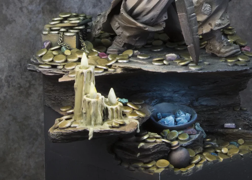 Painted candles on Pirate base - step-by-step miniature painting tutorial by Minichix Studio.