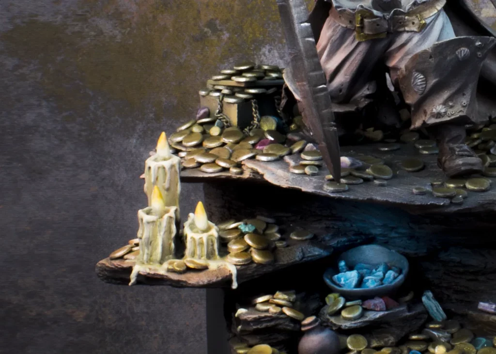 Candles on pirate-themed scenic base with increased OSL (object source lighting) effect - step-by-step miniature painting tutorial by Minichix Studio.