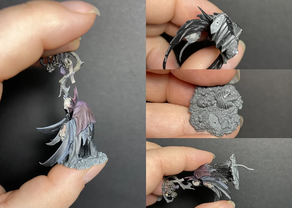 Pinning miniature and terrain using metal pin – beginner tutorial on mounting miniatures by Minichix Studio, featuring AOS Necromancer.
