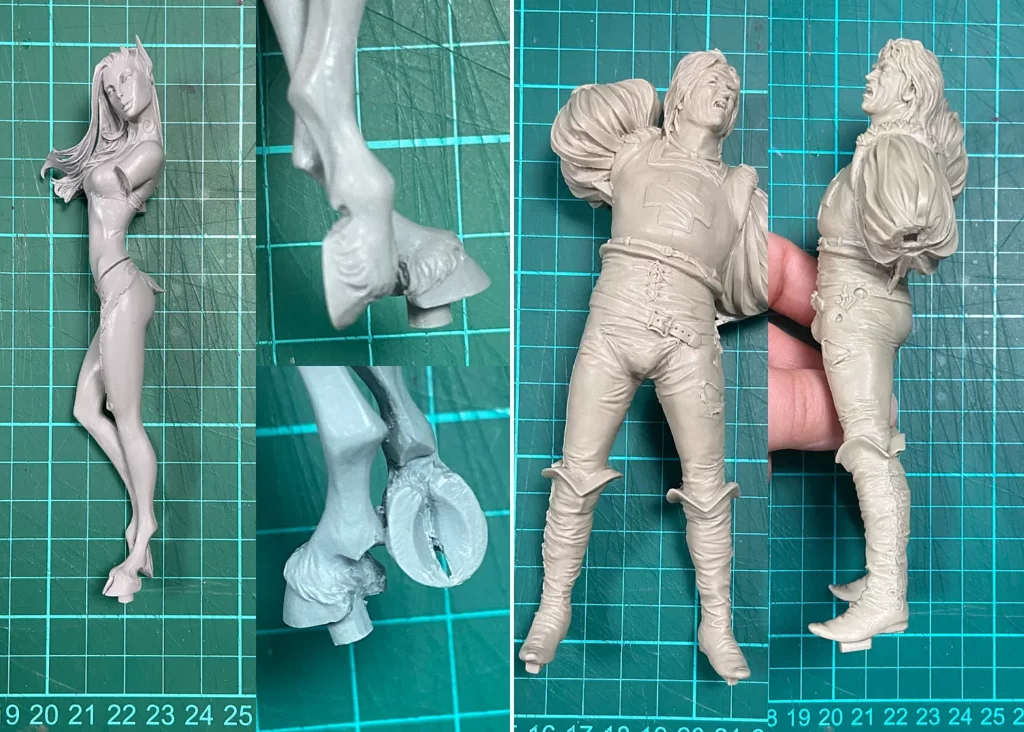 Examples of large scale resin miniatures with pins – beginner tutorial on mounting miniatures by Minichix Studio.