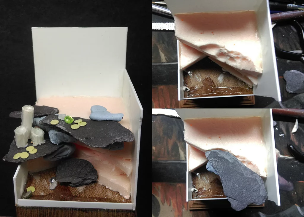 Securing stones to the foam - step-by-step miniature painting tutorial by Minichix Studio.