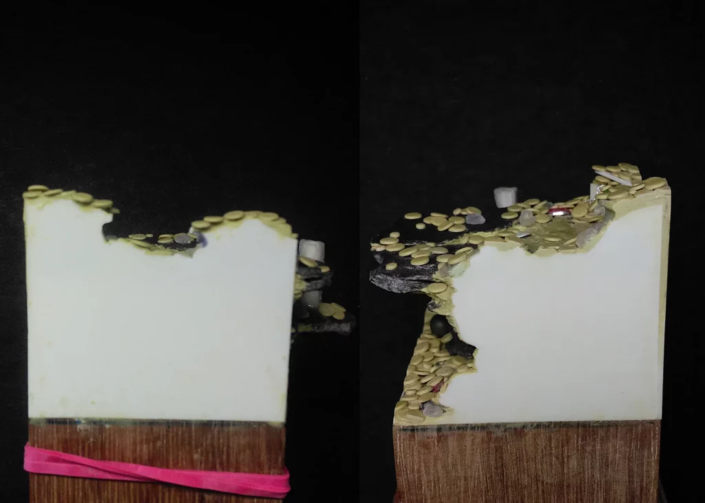 Side views of the pirate base showing edge preparation before priming - step-by-step miniature painting tutorial by Minichix Studio