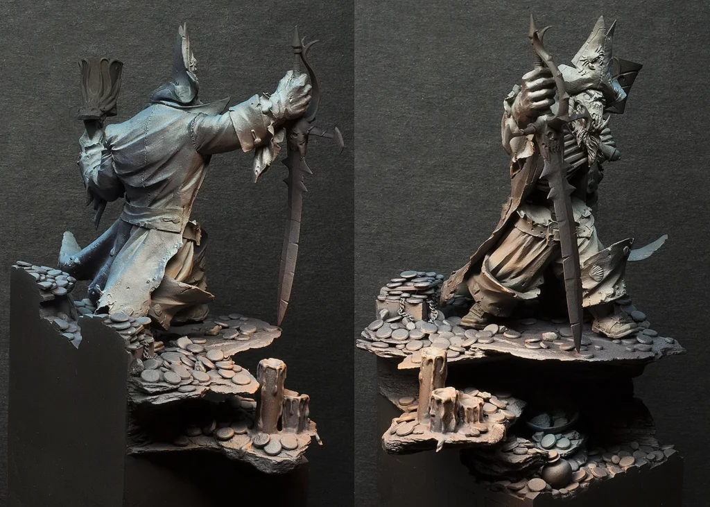 Airbrushing warm candlelight effect on pirate base - step-by-step miniature painting tutorial by Minichix Studio.