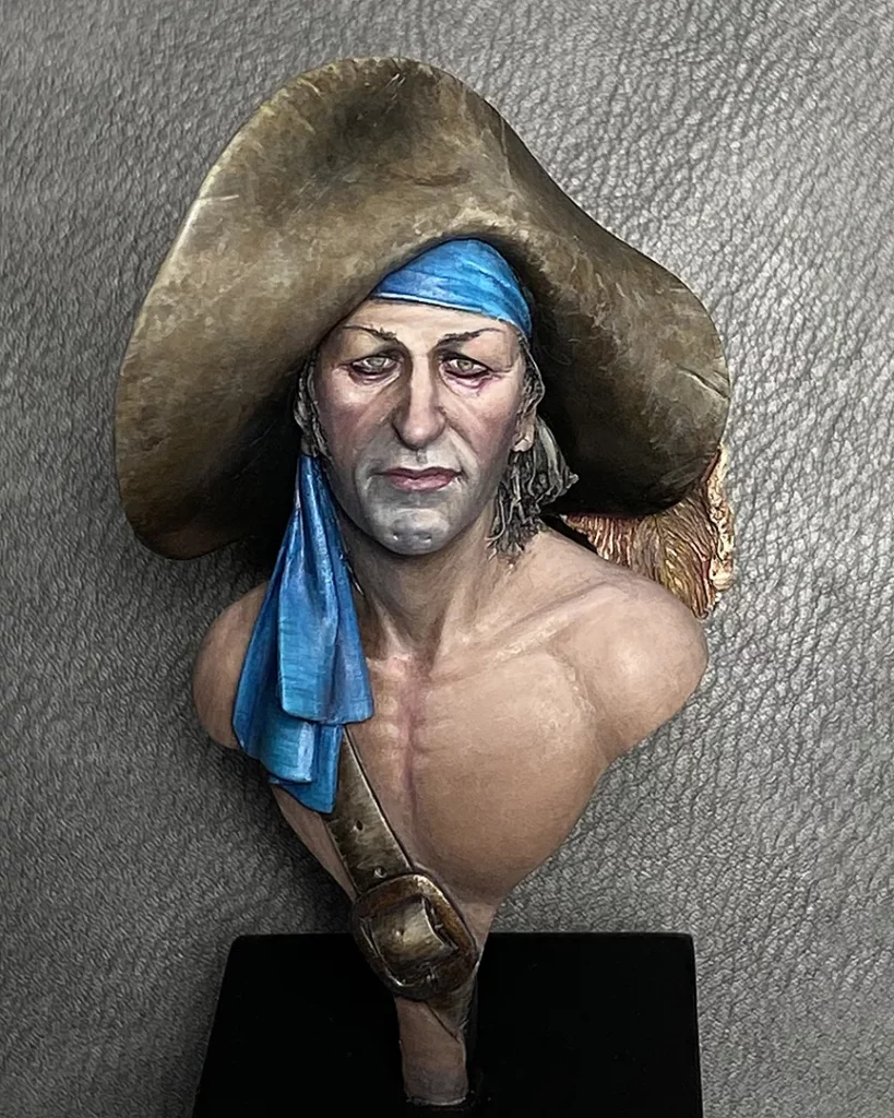 Finished Sad Pirate bust - painting leather elements tutorial by Minichix Studio