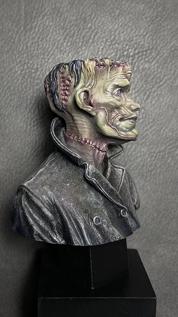 Painting leather elements on The Creature bust - side view - miniature tutorial by Minichix Studio
