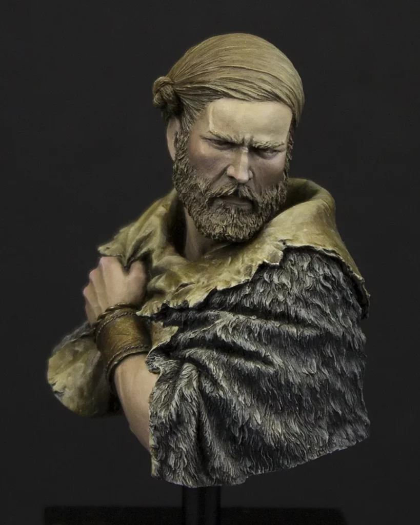 Painting leather elements and fur on Germanic Warrior bust - painting tutorial by Minichix Studio