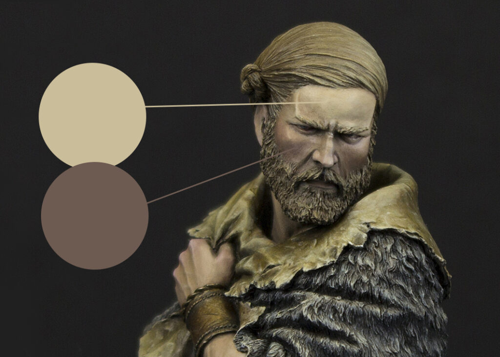 Skin tone swatches using the “3 zone” method of painting faces – educational content from Minichix Studio - featuring award-winning Germanic Warrior.