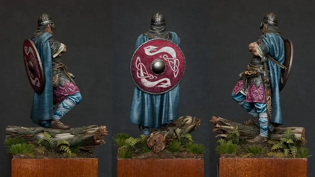 Photo of Viking Chief miniature with texture applied to the cloak - miniature painting texture tutorial by Minichix Studio