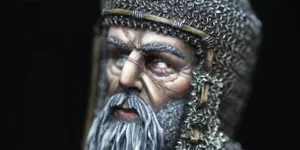 Featured image for Minichix Studio article on sculpting scars on miniatures - showing close up of the The Veteran bust focusing on the scars and damaged eye.