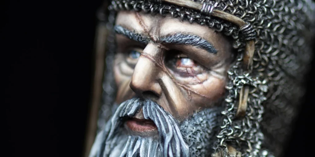 Main image for Minichix Studio article on sculpting scars on miniatures - featuring The Veteran bust. Close up focusing on the scars and damaged eye.