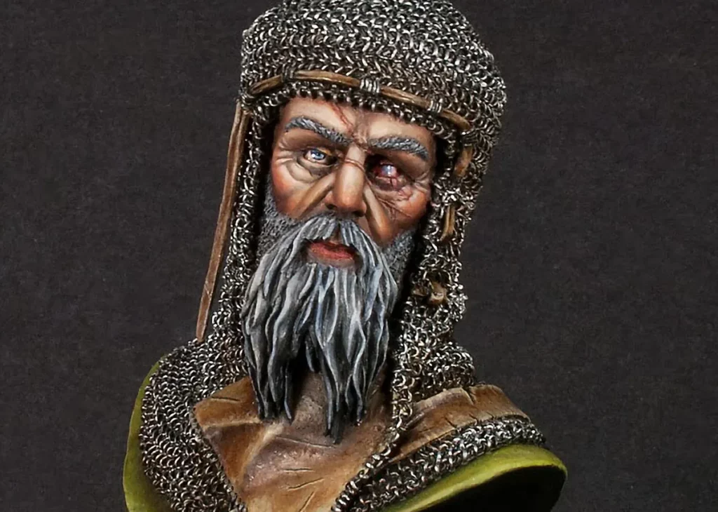 Photo of a finished painting on the Veteran bust with scars sculpted around his left eye - featured in Minichix Studio article on sculpting scars on miniatures.