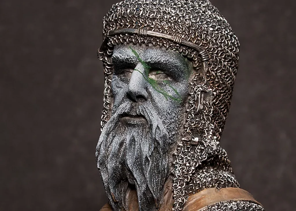 Photo of a different aggle of the Veteran bust with scars sculpted around his left eye - featured in Minichix Studio article on sculpting scars on miniatures.